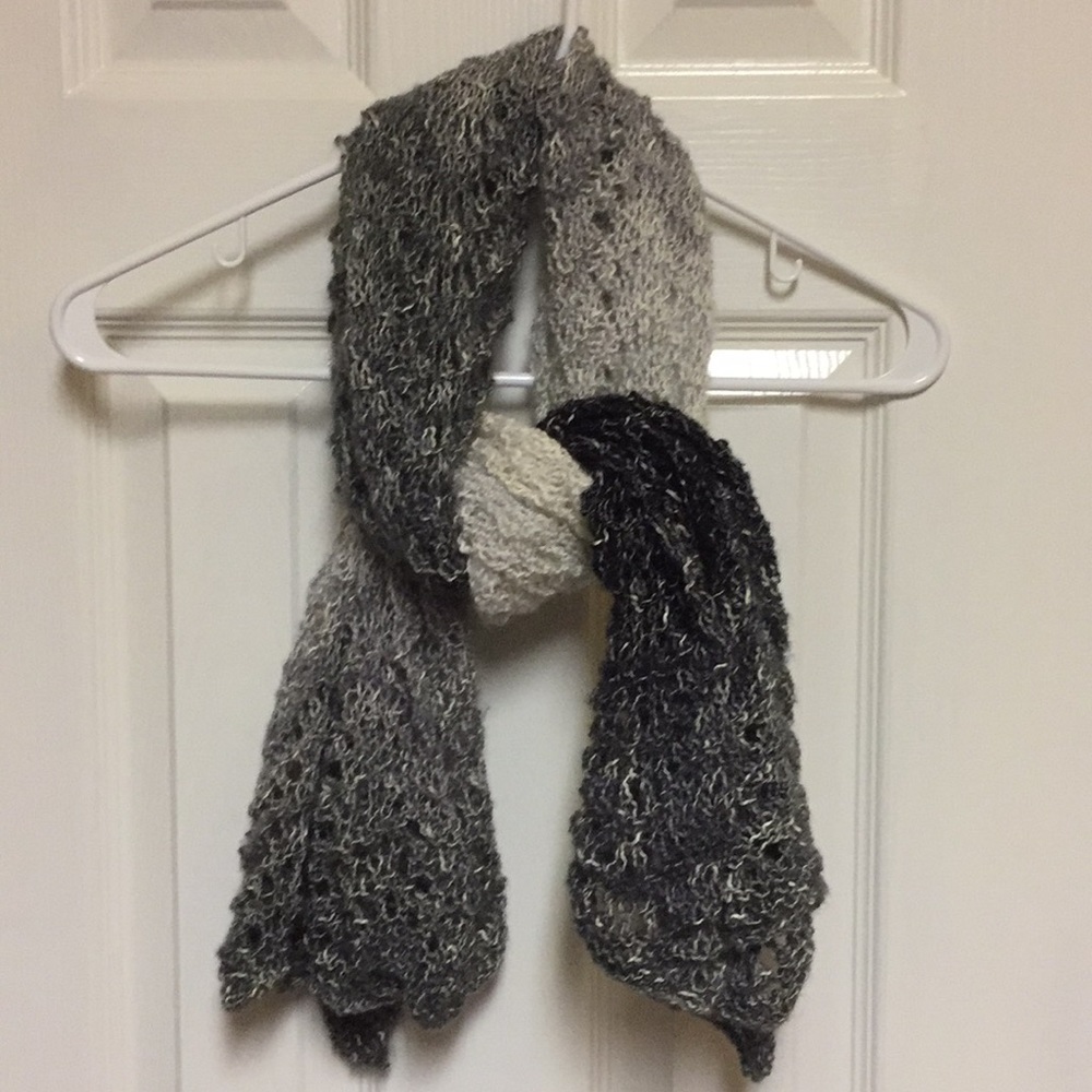 Feather and Fan Design Hand Knit shawl/scarf